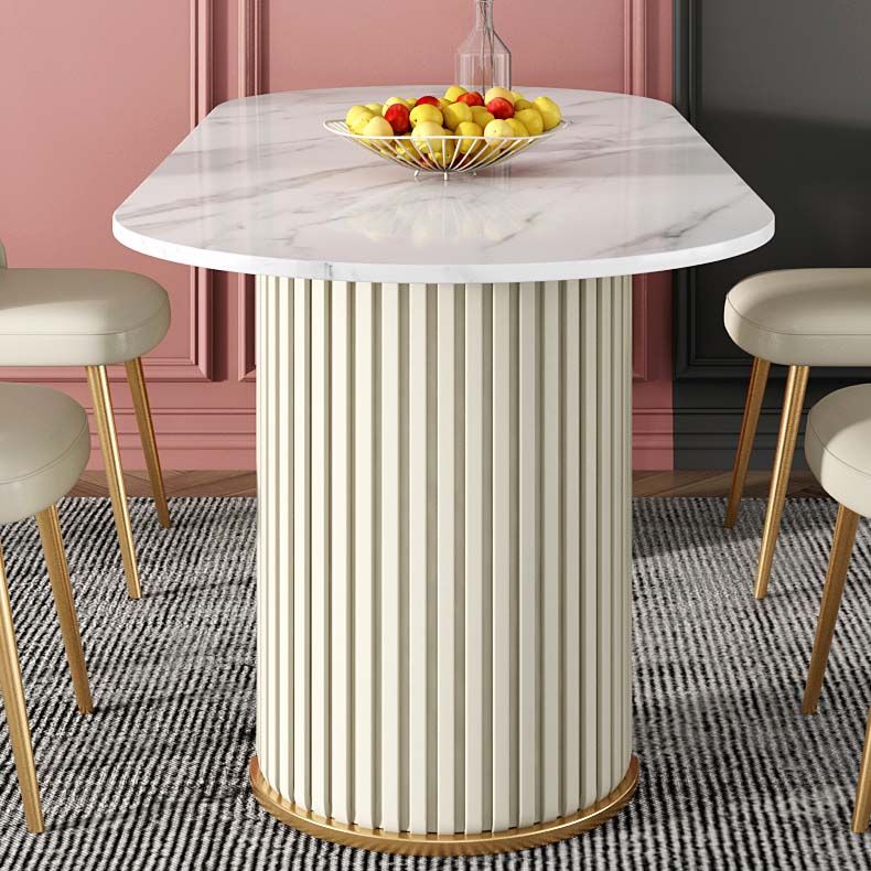 Traditional Luxury Oval Dining Table White Stone Top Dinette Table for Home