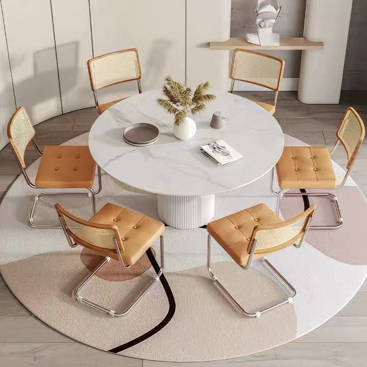 Moderne stijl gesinterde stenen eettafel enkele voetstuk Basisronde tafel voor thuis, 35,4 "l x 29.5" h