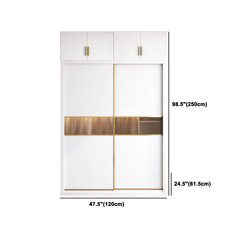 White Sliding Wardrobe Cabinet Engineered Wood Wardrobe Armoire