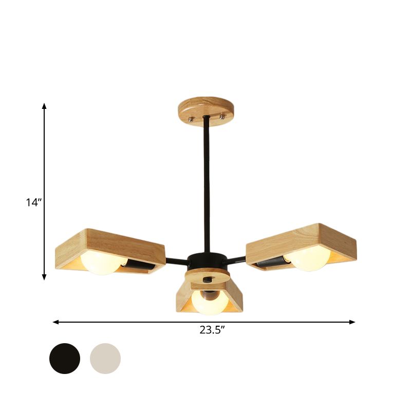 Black/White Burst Flush Mount Chandelier Modern 3/5 Bulbs Wood Semi Flush Ceiling Light with Swivelable Frame