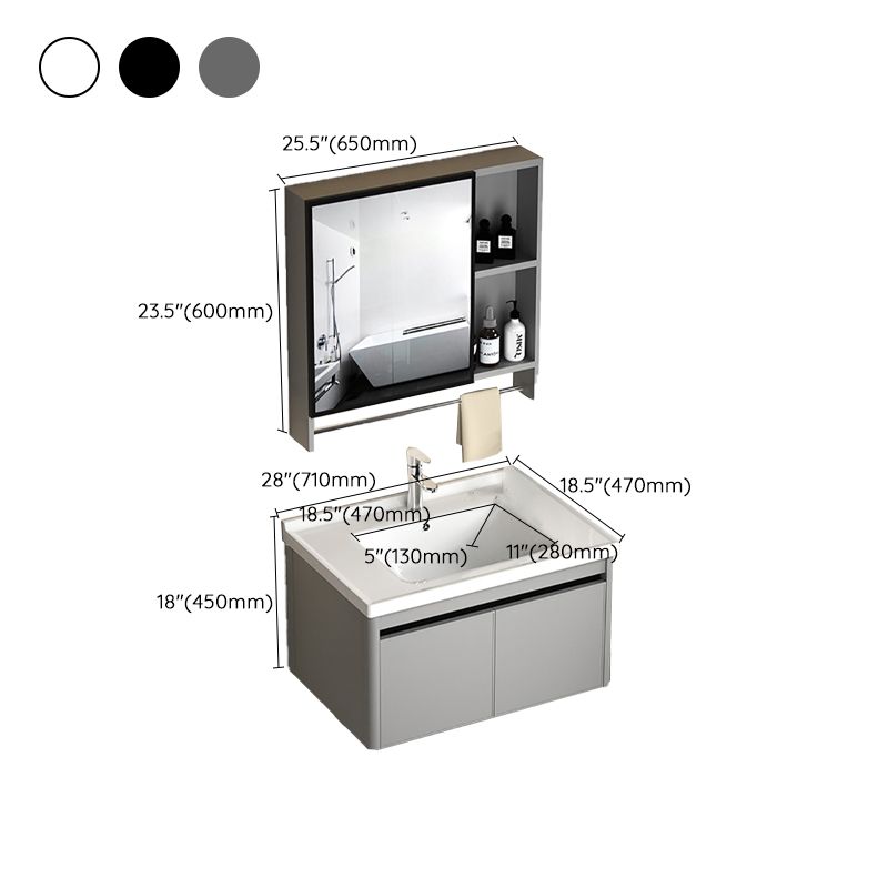 2 Doors Bathroom Vanity Mirror Grey Rectangle Single Sink Wall Mount Vanity