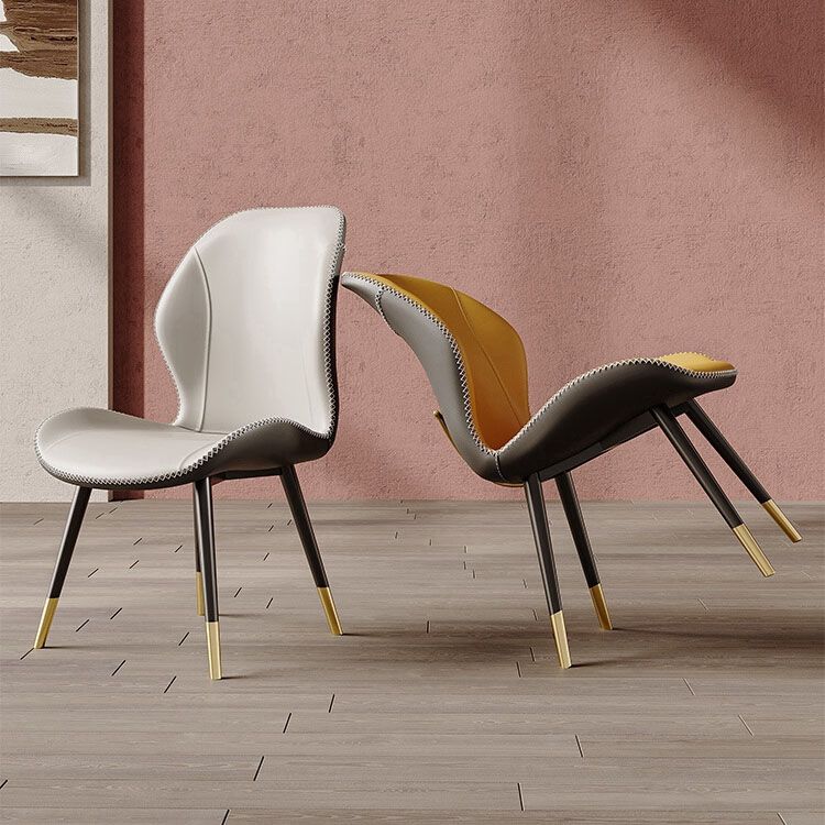 Glam Leather Dining Chair Wingback Side Furniture in Matte Finish for Indoor