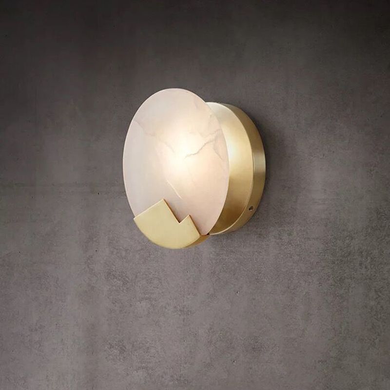 Modern Brass Wall Light Round Gold Wall Sconce with Mica for Living Room