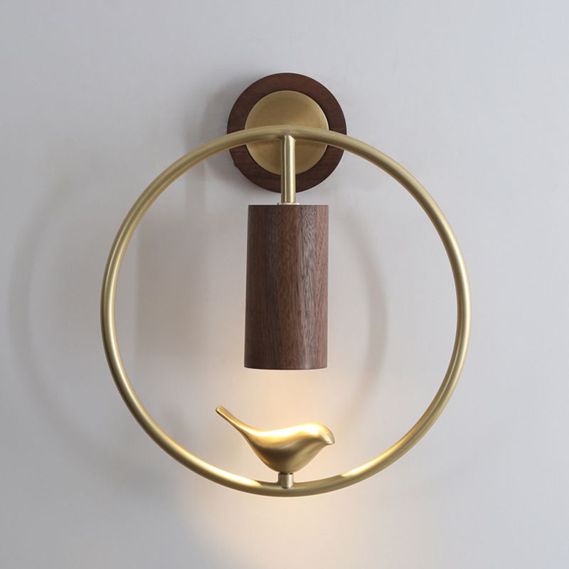 Modern Simple Wooden Wall Light Round Shape Wall Lamp for Living Room