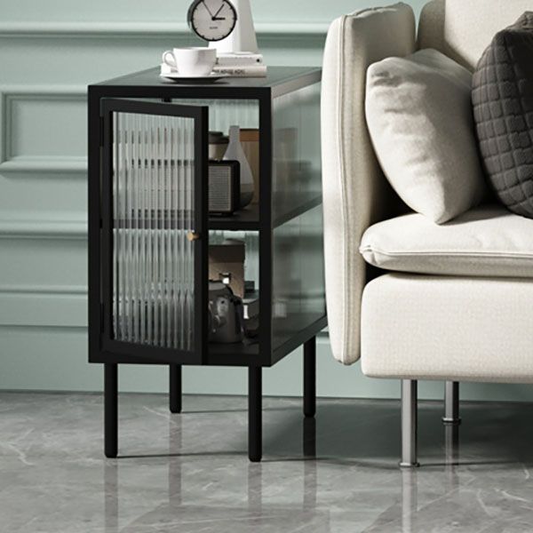 Metal Rectangle Top Side Table 23.6" Tall 4 Legs End Table with Storage
