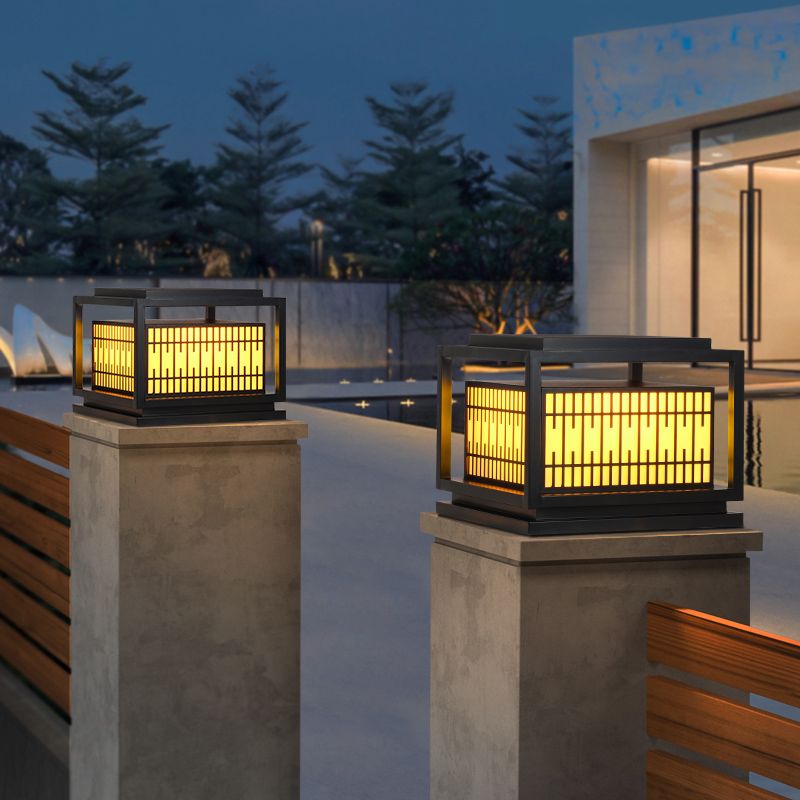 Rectangular Shape Metal Waterproof Pillar Lamp Modern 1 Light Outdoor Lights in Black