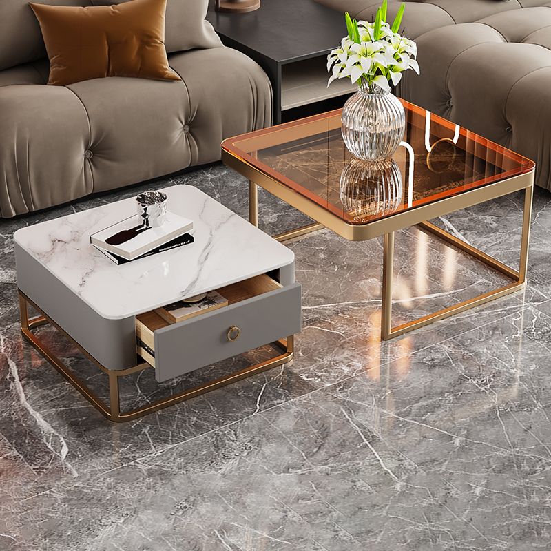 Frame Frame Coffee Table Glam Square Cocktail Table with Drawer