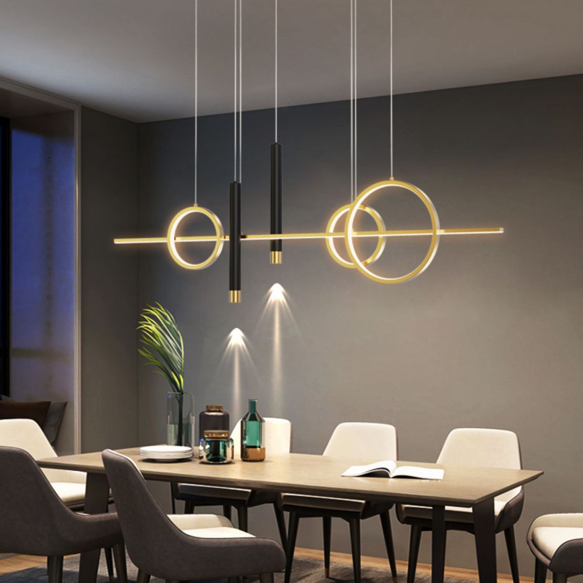 Black New Modern Island Chandelier Linear Aluminum Chandelier Lighting Fixture for Dining Room