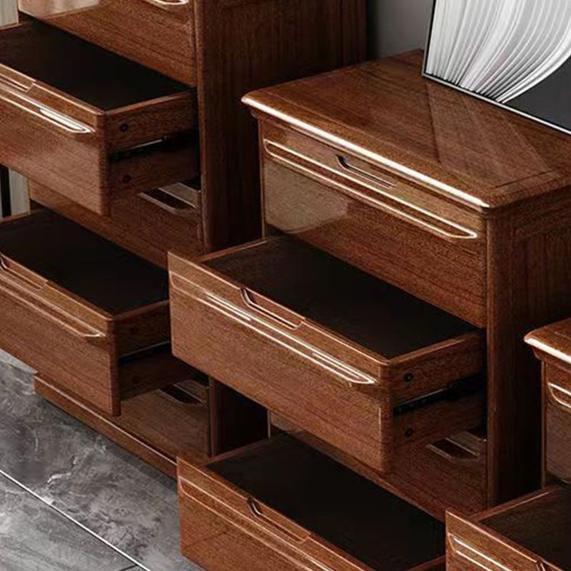 Contemporary Home Wooden Storage Chest Vertical Chest in Brown with Drawers