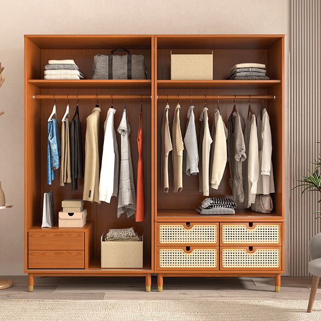 Contemporary Solid Wood Wardrobe Cabinet 2 Sliding Doors Sliding with Drawer