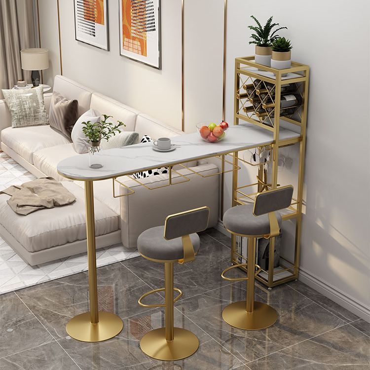 Modern 1/3 Pieces Bar Table Set Stone Counter Table with Rotatable Stools for Living Room