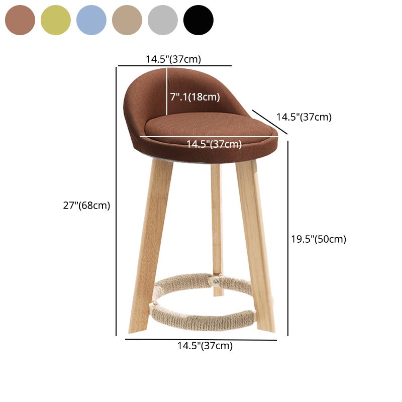 Taburete de bar con reposapiés de tela moderno, taburete redondo con respaldo bajo para interior con patas de madera
