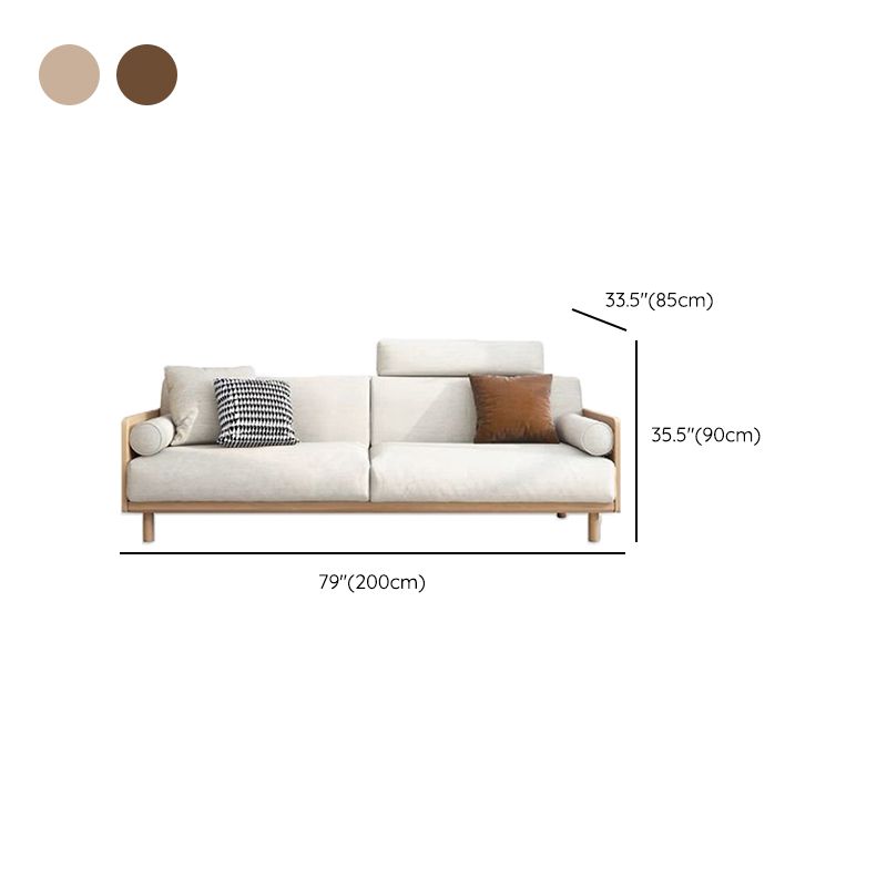 Contemporary Sofa with Loose Back and Pillows in Linen and Solid Wood