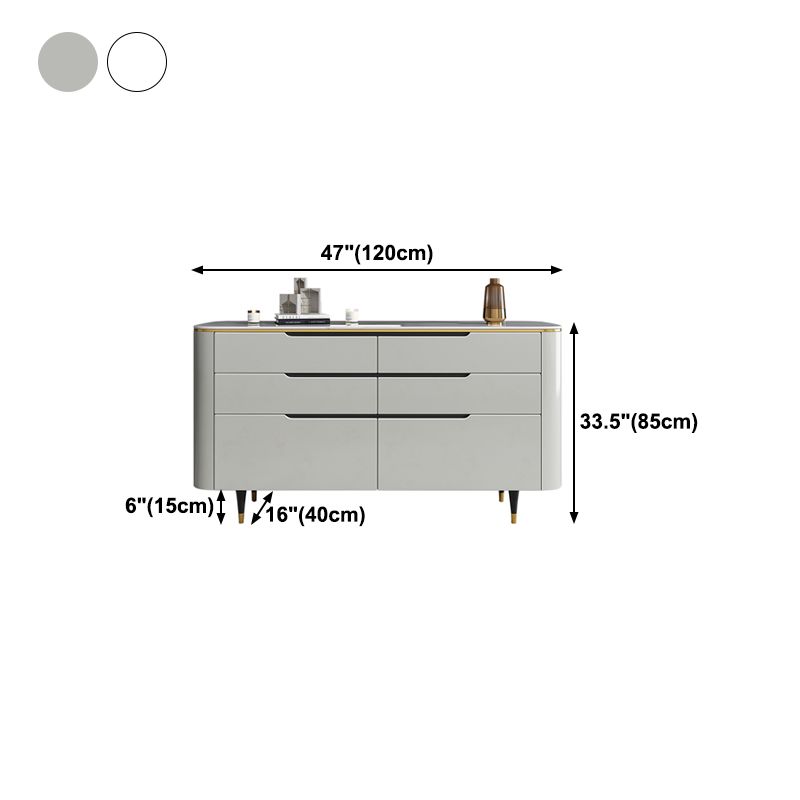 Modern Stone Sideboard Buffet with Drawers Living Room Side Board with Solid Wood Legs