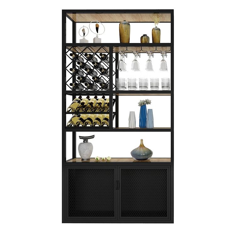 Industrial Freestanding Wine Bottle & Glass Rack Metal Bottle Holder with Shelf