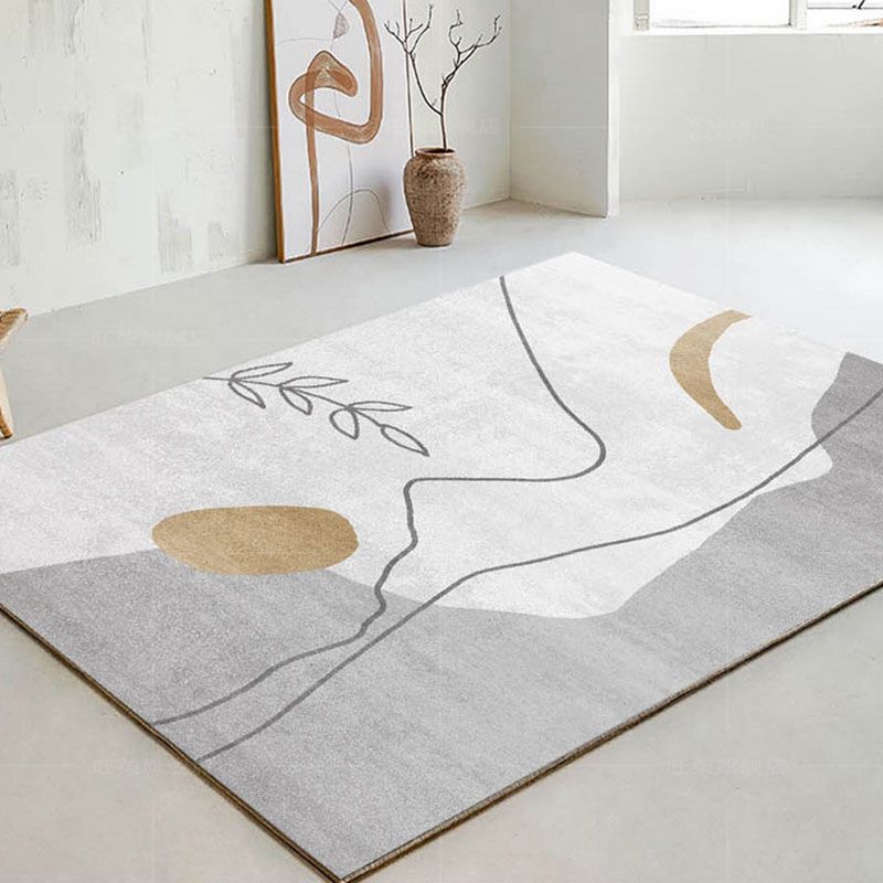 Gray Tone Carpet Modern Contrast Panel Area Rug Polyester Stain Resistant Indoor Rug for Living Room