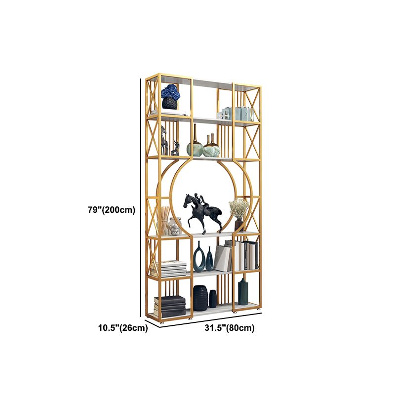 Engineered Wood and Metal Bookshelf Gold Glam Bookcase Open Shelf