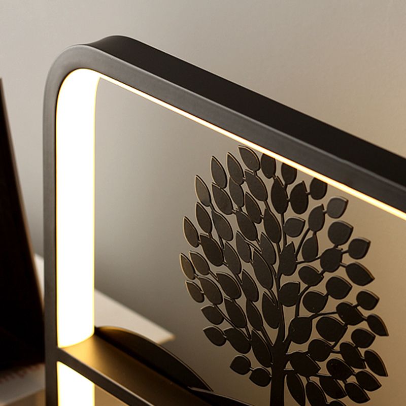 Art Decor Rectangular Night Table Lamp Bedside Black LED Wireless Charger with USB Port