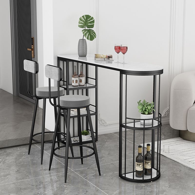 Indoor Stone Sled Cocktail Bar Table Modern Fixed Table Storage Bar Height Table