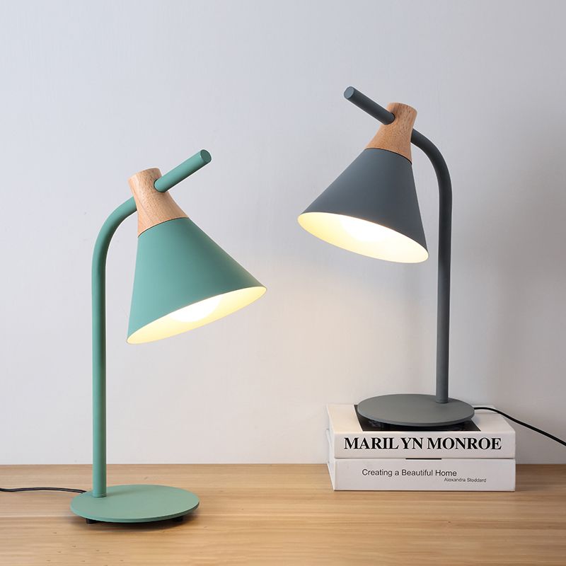 Nordic Style Cone Desk Light with Plug-In Cord Metal 1 Head Desk Lamp for Dormitory Bedroom