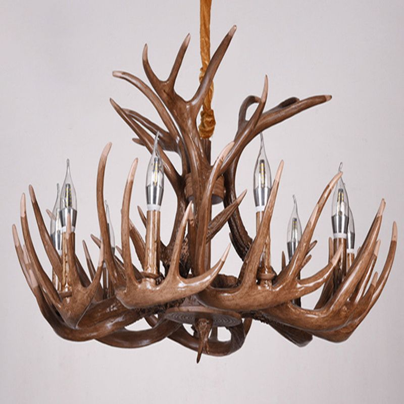 Adjustable Hanging Chain Chandelier Light Traditional Antler Resin Ceiling Pendant for Restaurant