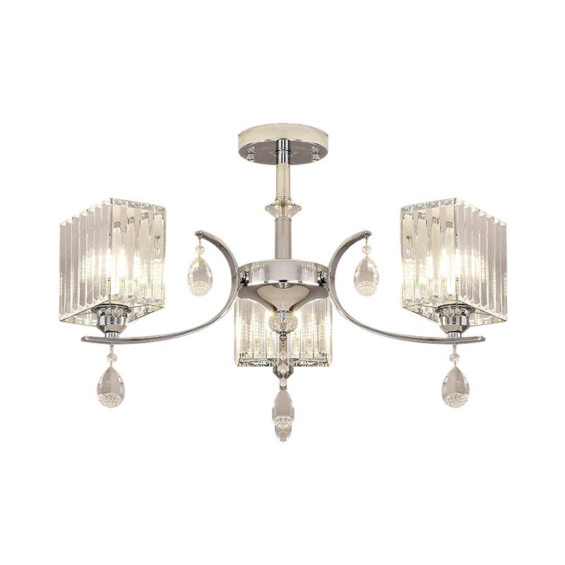 Chrome Plafond de 3/6 Chandelier Crystal Crystal Cuboïde Semi Flush Light