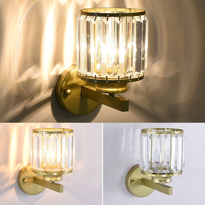 Crystal Half Cylinder Shape Wall Light Modern 1 Light Wall Light Sconce