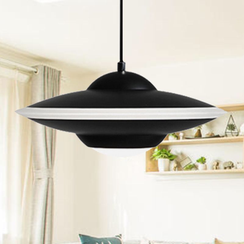 Flying Saucer Suspension Light Nordic Metal 1 Light Black/White Hanging Light in Warm/White Light