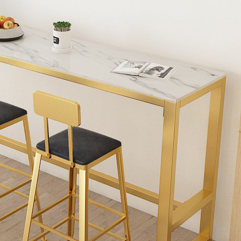 Glam Style Bar Table Set 1/5 Pieces Rectangle Stone Fixed Pub Dining Set