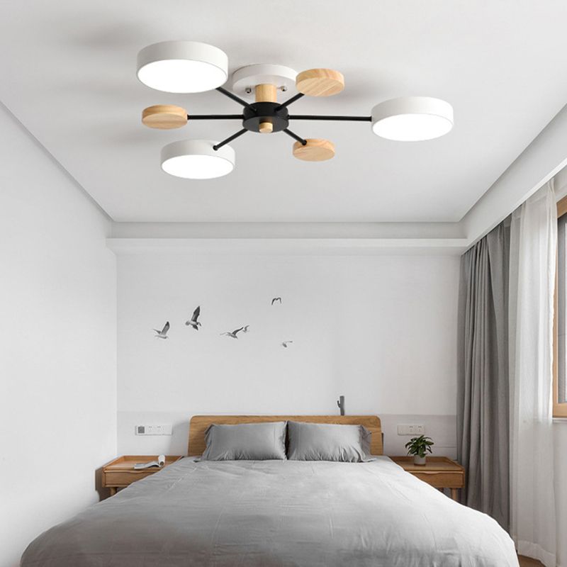 Branching Semi Flush Mount Light Simple Acrylic Bedroom Wood Close to Ceiling Lamp