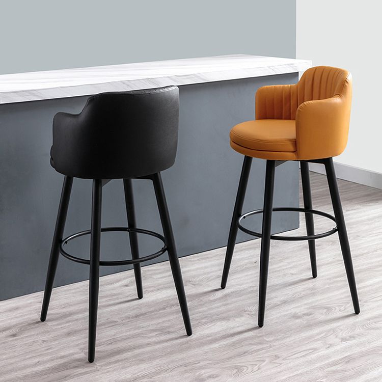 Modern Reception Armed Swivel Stool Matte Finish Leather Barstool