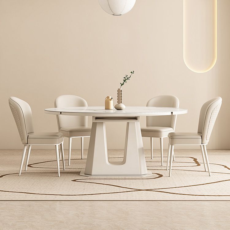White Modern Extendable Stone Dining Table with Double Drop Leaf