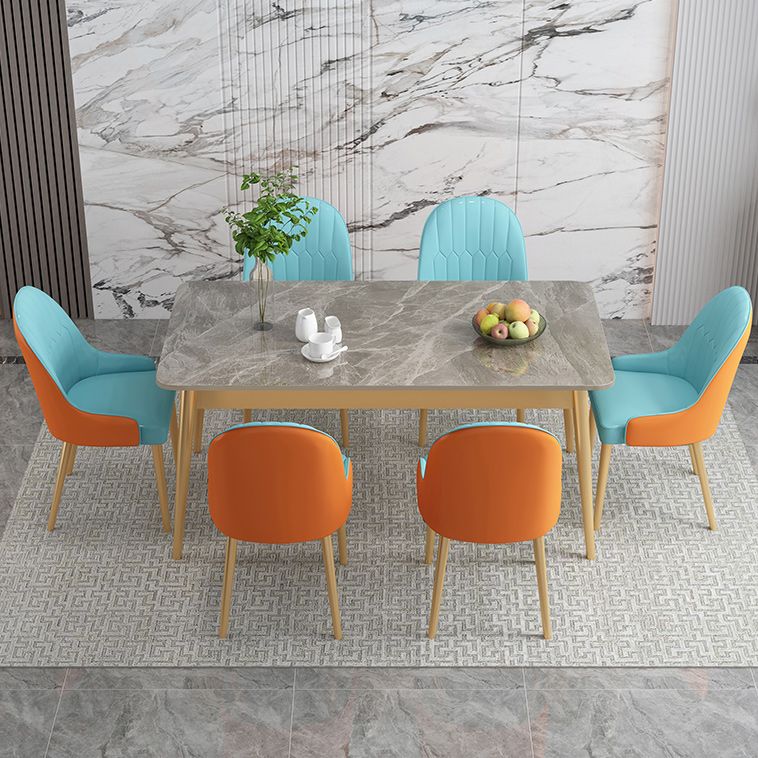 Luxury Sintered Stone Dining Table Rectangle Grey Top Table with Metal 4 Legs