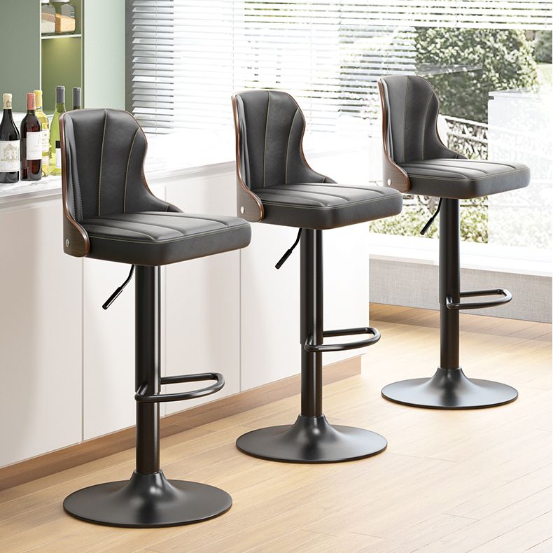Scandinavian Metal Stool Leather Upholstered Counter Stool in Matte Finish for Indoor