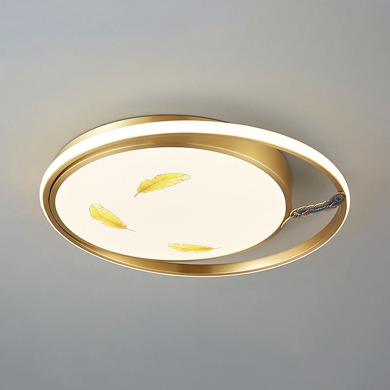 Circular Shape Flush Mount Lamps Modern Metal 2-Light Flush Mount Fixtures in Gold