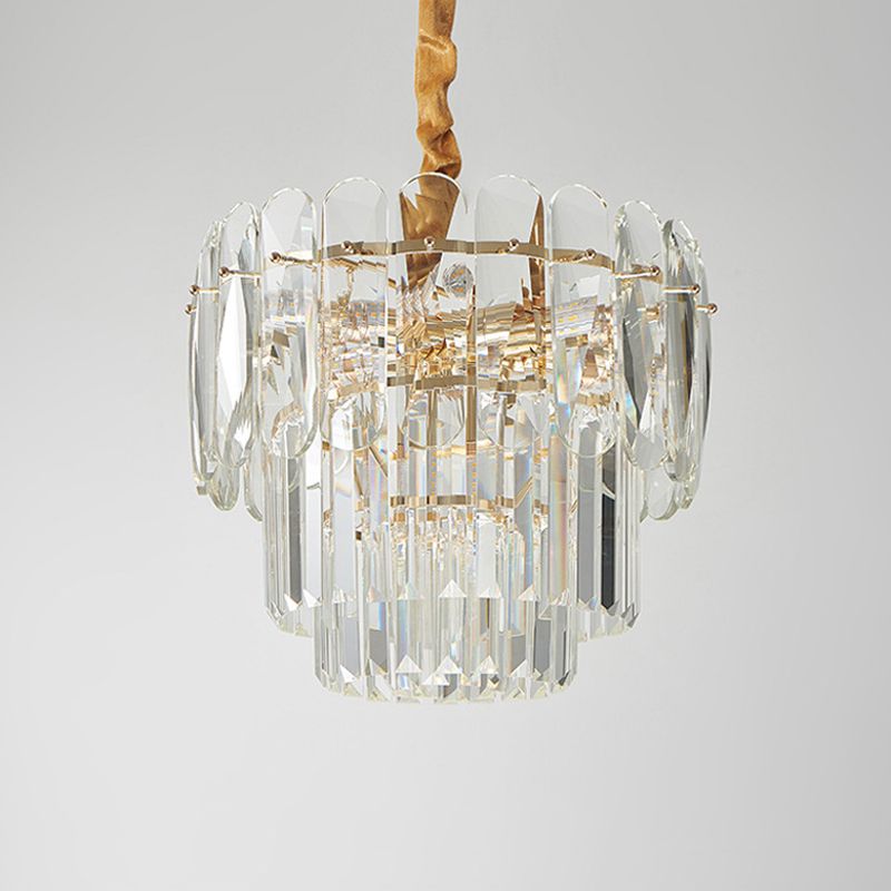 Ronde kroonluchter van 3 laags Lamp Noordse 8-Bulb Clear Crystal Block Ceafond Pendant Light