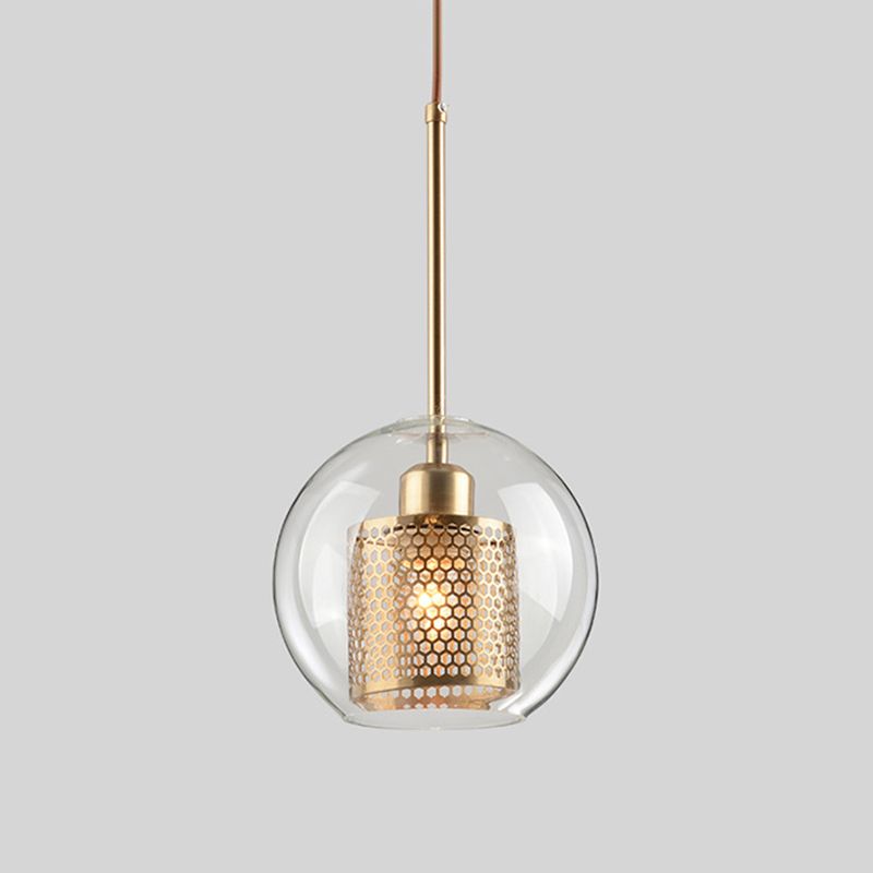 Cylinder Dining Room Pendant Lamp Metal 1-Light Contemporary Hanging Light Fixture with Outer Glass Shade