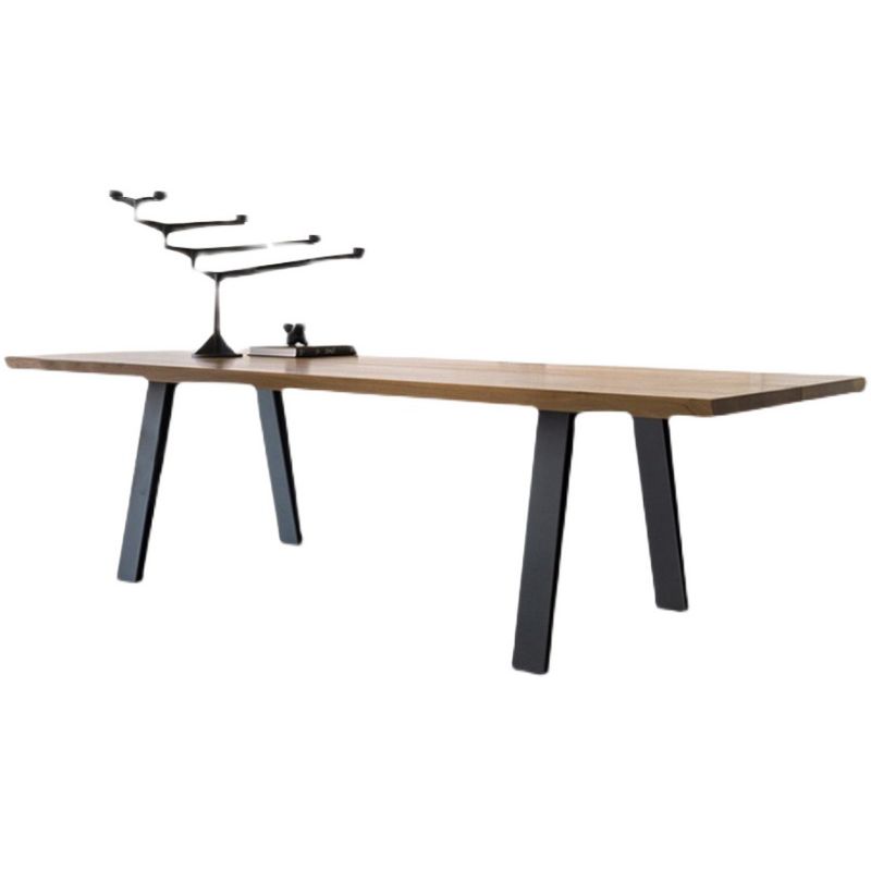 Mesa de comedor de rectángulo marrón industrial Mesa de comedor estándar de madera maciza con 4 patas Base