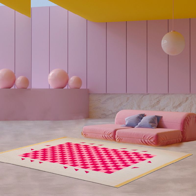 Pink Modern Carpet Plaid Pattern Polyester Area Rug Easy Care Rug for Home Decor