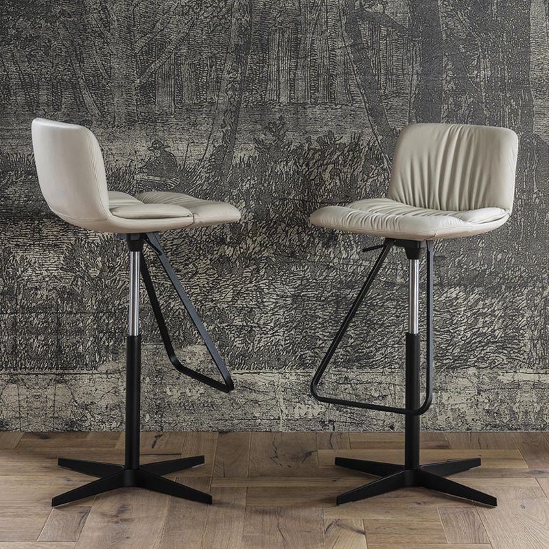 Industrial Adjustable Bar Stools Beige Faux Leather Stools for Home