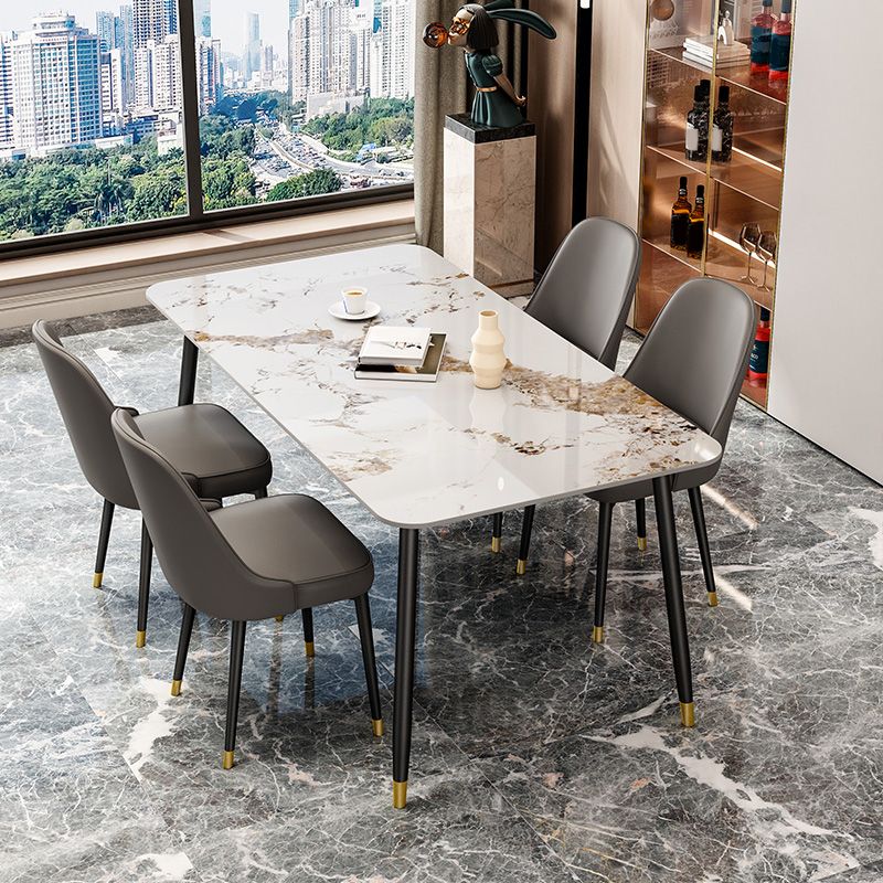 Nordic Dining Furniture Set 1/2/5/7 Pieces Rectangle Sintered Stone Table Armless Chairs