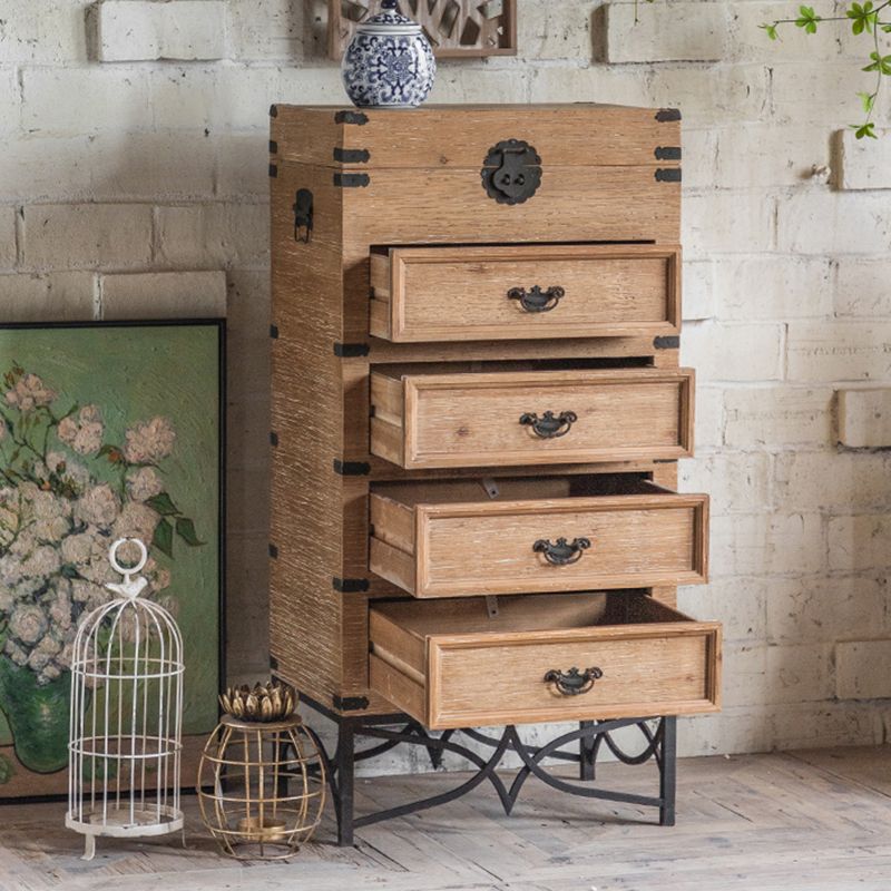 Mid-century Modern Wooden Rectangle Iron Legs Accent Cabinet with Drawer