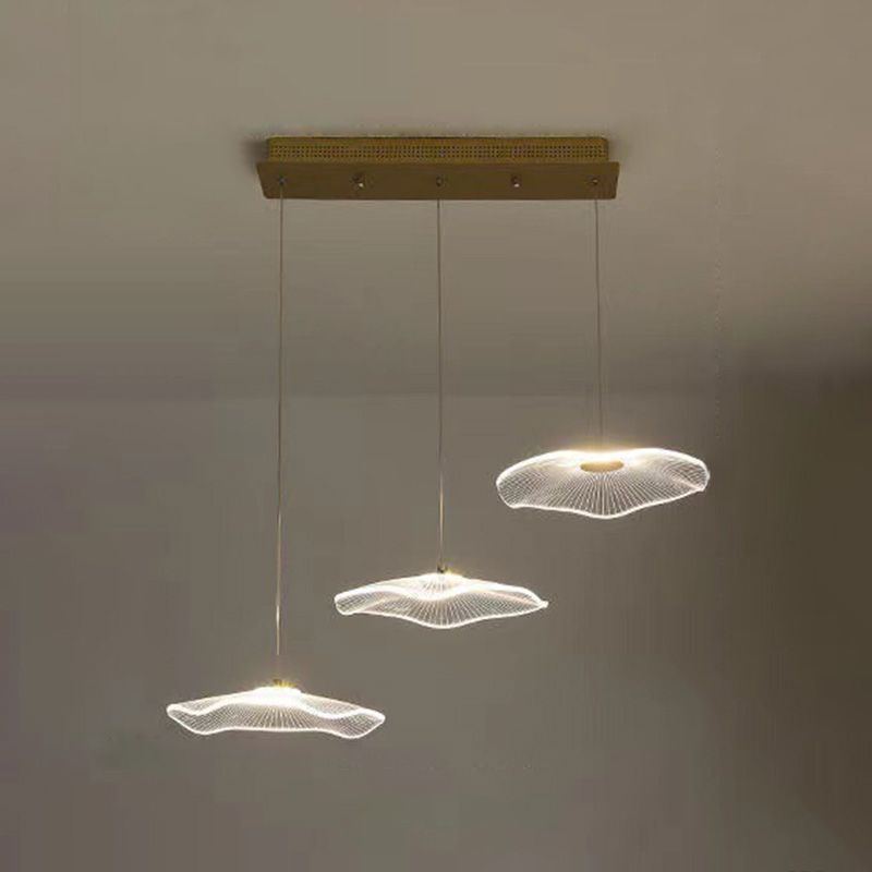 Minimalist Artistic Multi-Light Pendant Gold Lotus Leaf Hanging Light with Acrylic Shade