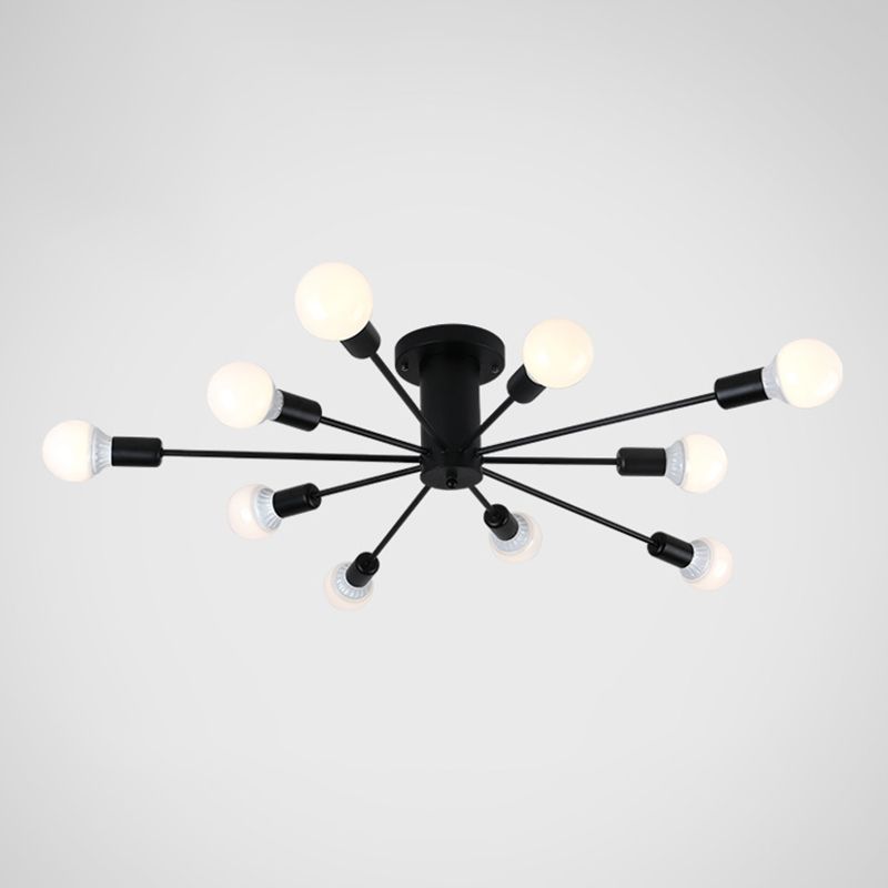 Burst Style Living Room Ceiling Flush Mount Industrial Metal Semi Flush Light Fixture