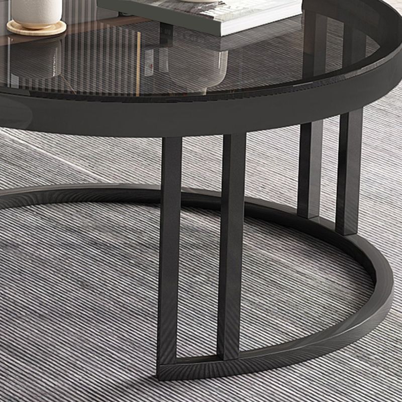 Round Tropical Coffee Table Storage 2 Nesting Coffee Table Set