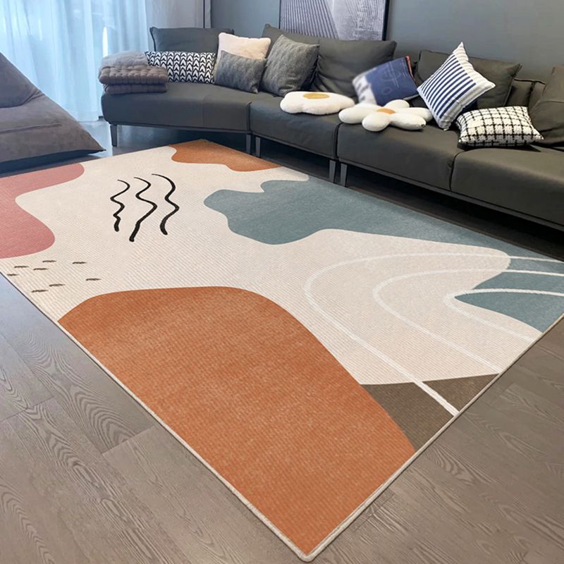 Minimalist Color Block Carpet Apricot Tone Polyester Rug Non-Slip Backing Carpet for Home Decoration