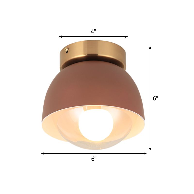 Contemporary 1 Head Flush Lighting with Iron Shade Coffee Dome Flush Mount Ceiling Lamp