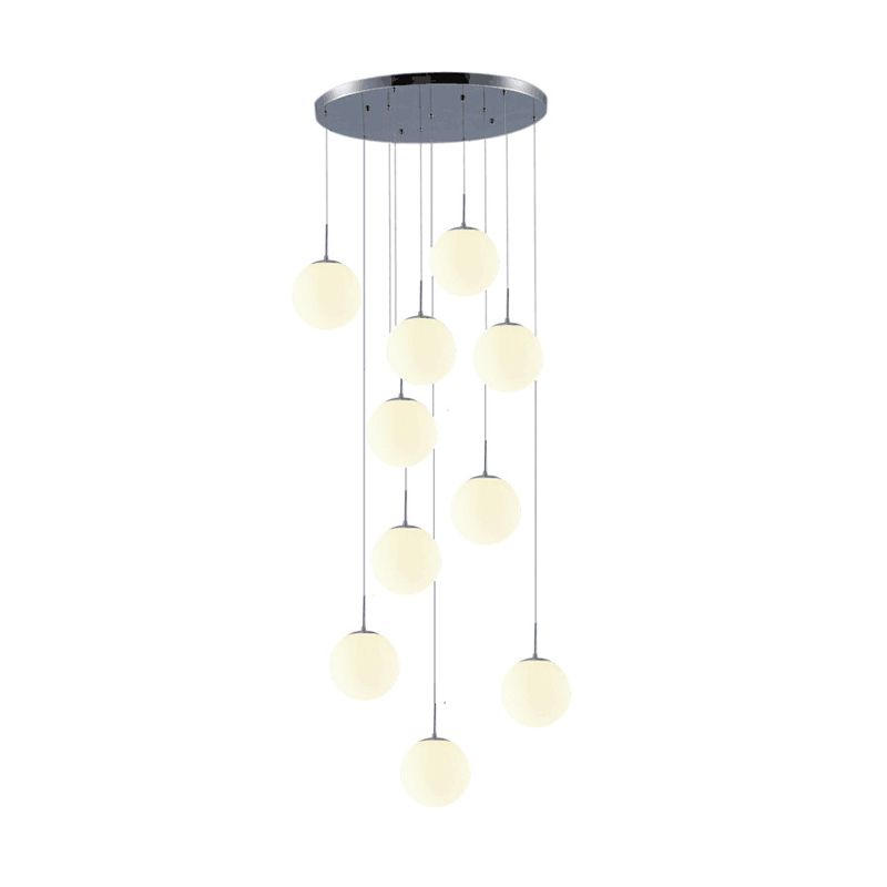 Sphere Living Room Multi Ceiling Light Opal Glass Contemporary Pendant Lighting Fixture in Silver
