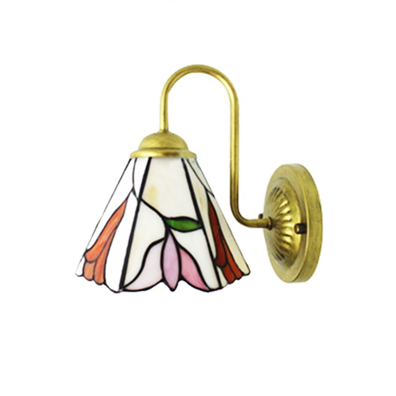 Stained Glass Pink Wall Mounted Light Lily 1 Head Tiffany Sconce Light for Living Room