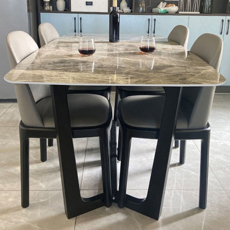 Industrial Sintered Stone Dining Table Rectangle Table with Wooden Base